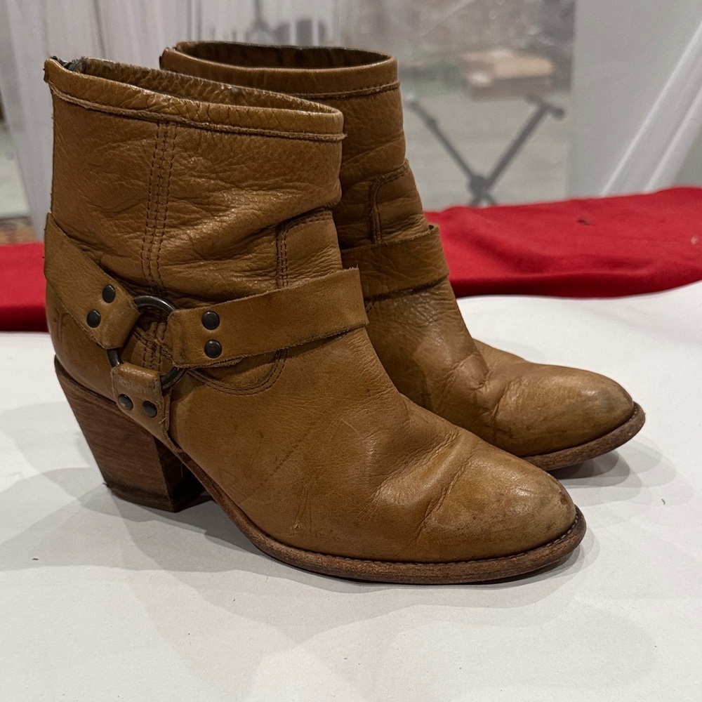 Frye Tan Leather Ankle Booties- damage
